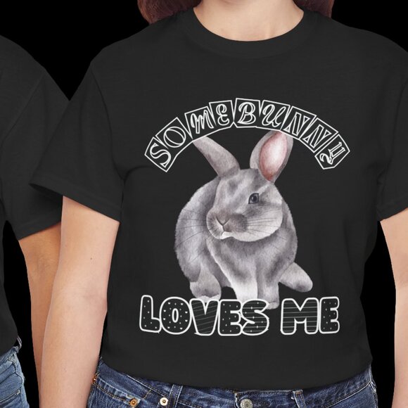BW Somebunny Loves Me T-shirt Rabbit Lovers Tee Adult Easter bunny gift - Picture 5 of 8